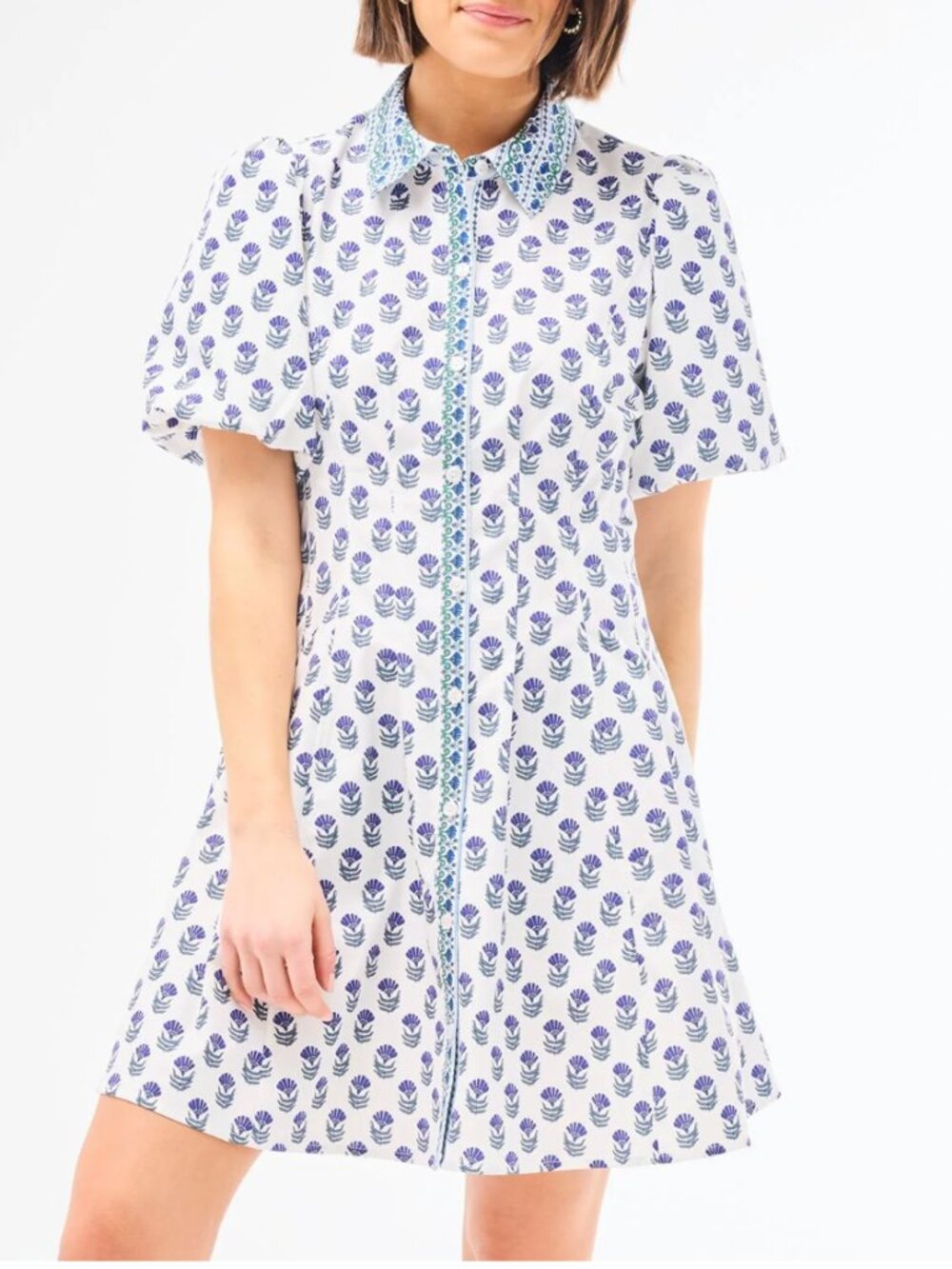 Mary Square Rory Dress in Navy Floral Point Collar Pintuck Waist size Medium NWT